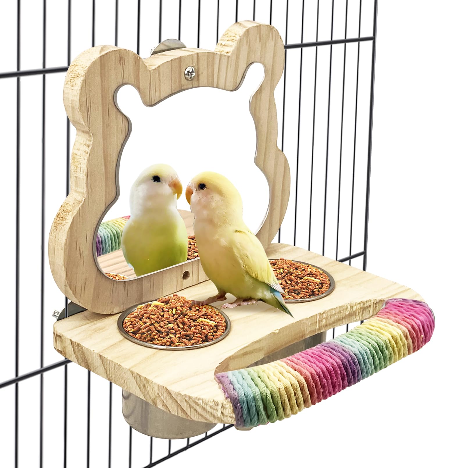 Tasses en bois pour oiseaux avec support en inox pour cage de perruche