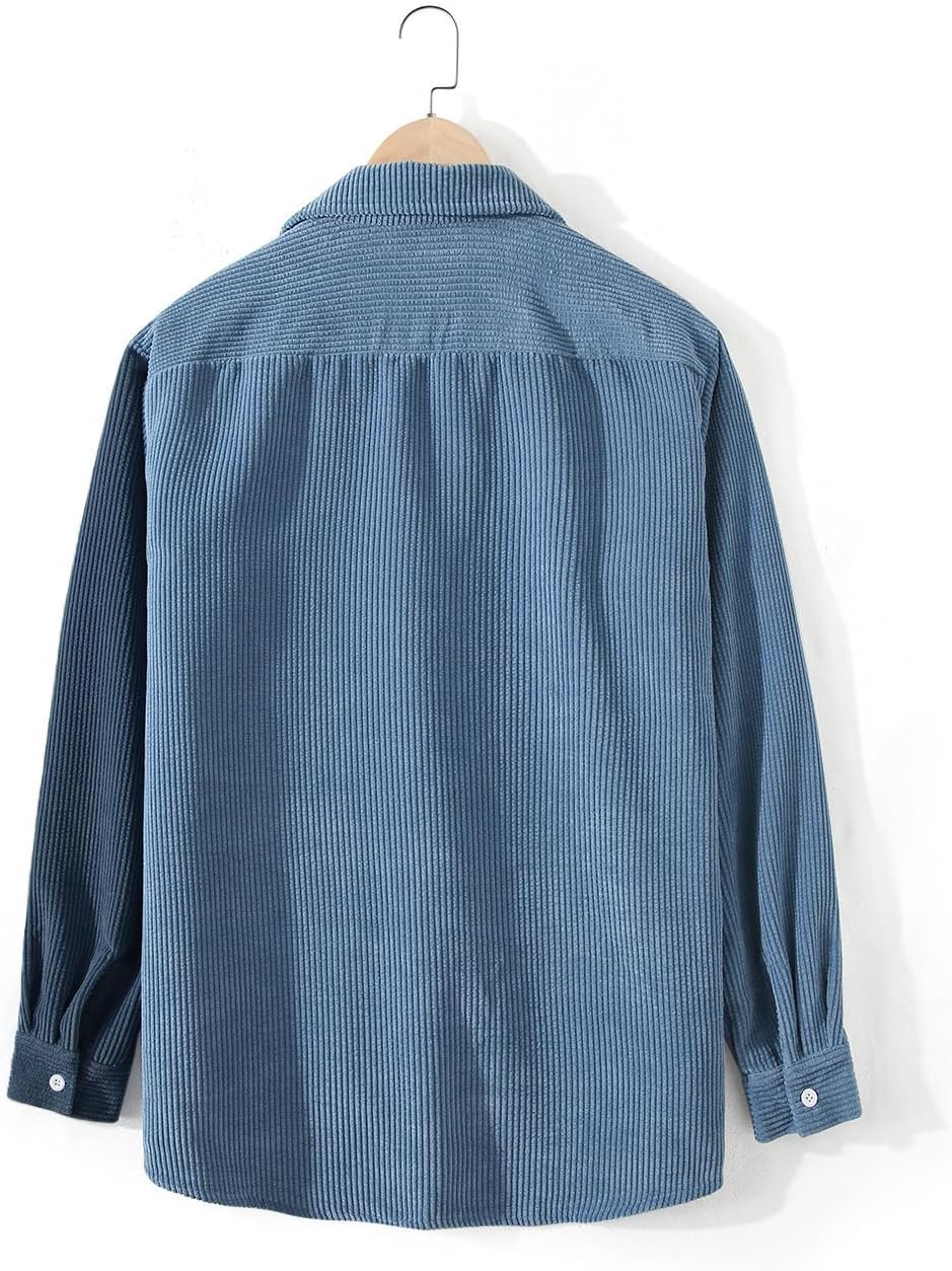 UANEO Mens Shacket Patchwork Long Sleeve Button Down Corduroy Shirts for Men - Image 4