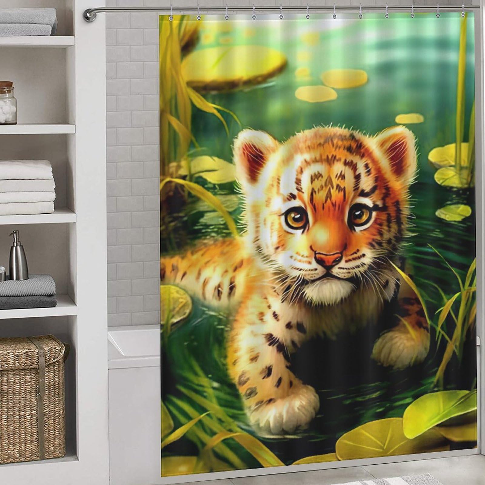 Rideau de douche tigre lavable pour créer une ambiance jungle dans votre salle de bain