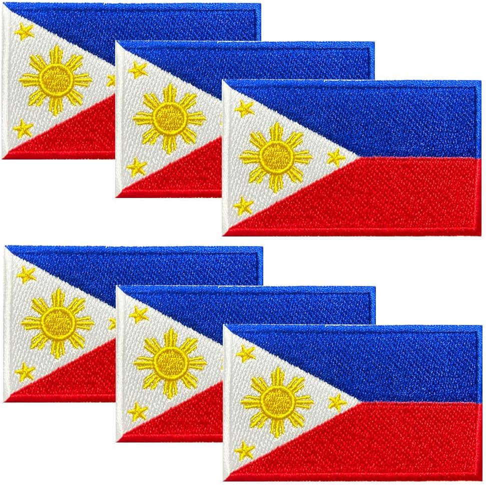 6 Pack Filipino PHI Flags Patchs Military Tactical,Embroidered Emblems Philippines Flag Iron On or Sew On Patch for Backpacks Hats Clothing Jackets Bags Bags Pouch Helmets Uniform DIY Shirts