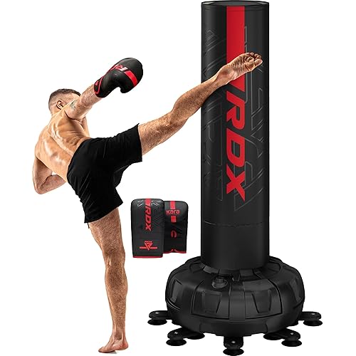 RDX XXL 330LBS Freestanding Punching Bag with Cover & Gloves – 72” Adult Heavy Pedestal Punch Bag Set - 17 Suction Cup 8 Extended Legs Stand Base - Kick Boxing MMA Home Gym Fitness
