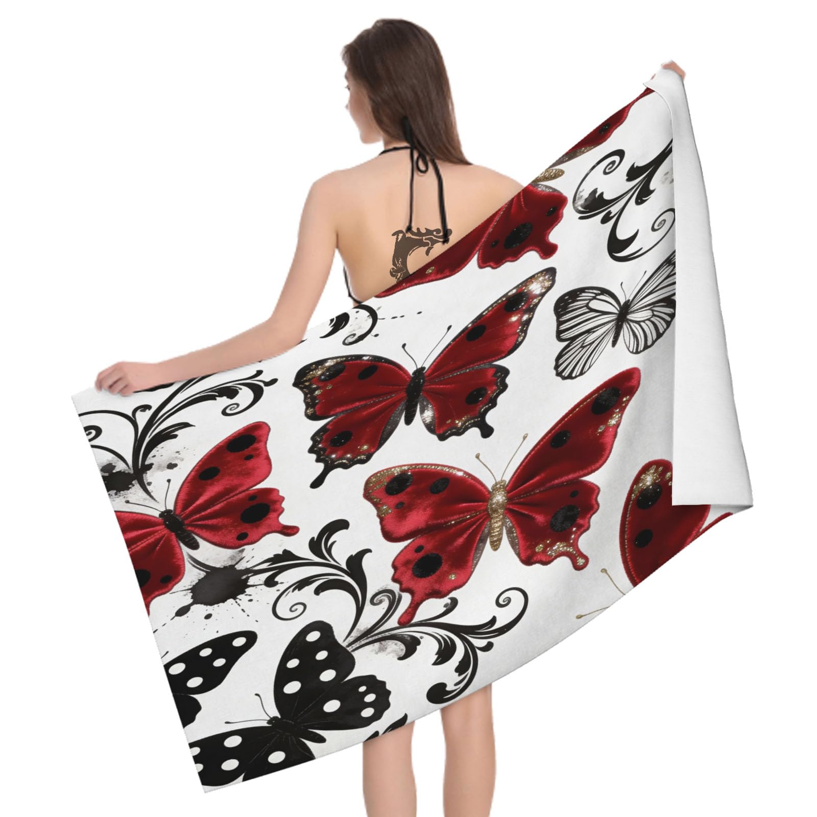 Leichong 3D Cartoon Butterfly Beach Towel Large Microfiber Soft Quick Dry for Adults, Chic Bath Towel Lightweight Soft Absorbent for Travel Swimming Pool Sports, 80 x 160 cm