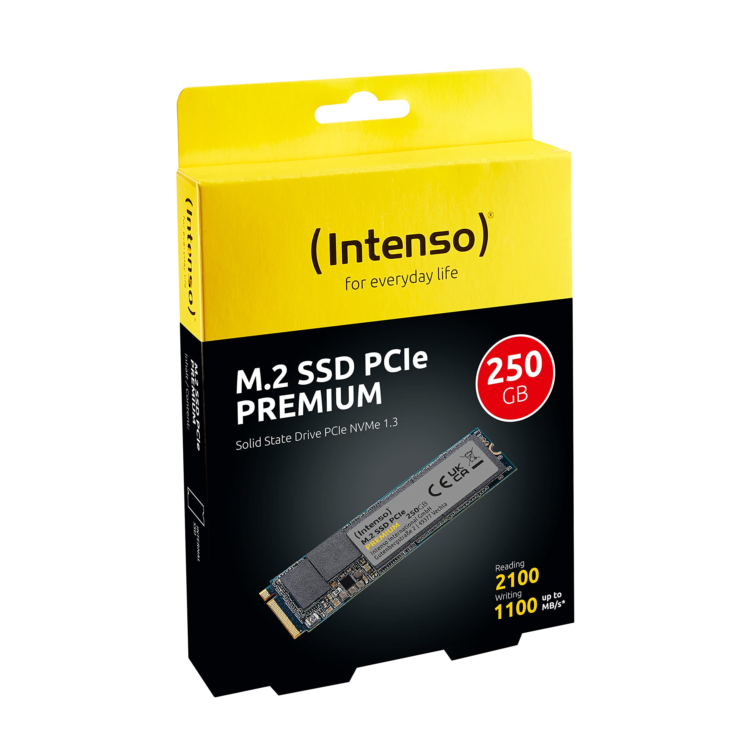 Intenso 3835440 250 GB M.2 SSD PCIe Premium, fino a 2100 MB/s, (PCI Express Gen.3x4 NVMe 1.3, Solid State Drive)