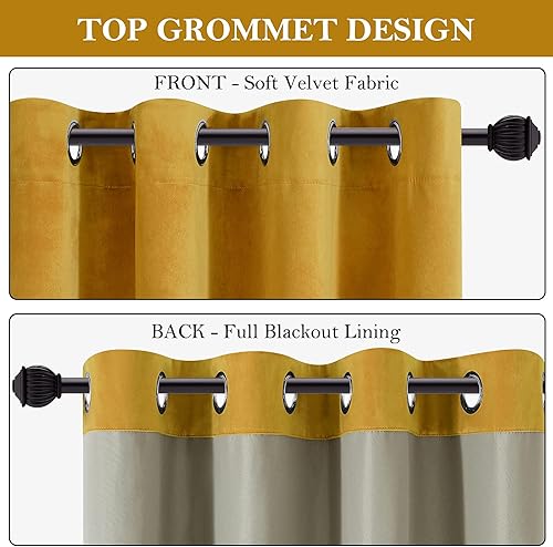 Miniatura 5 de HOMEIDEAS Cortinas opacas de terciopelo color azul piedra, 52 x 63 pulgadas, para oscurecer la habitación, con aislamiento térmico y ojales, para