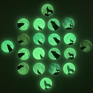 QTTLLI 20Pcs 40mm Glow in the Dark Moon Wolf Pattern Cabochons Flatback Glass Round Dome Charms for DIY Necklace Bracelet Pendant Making