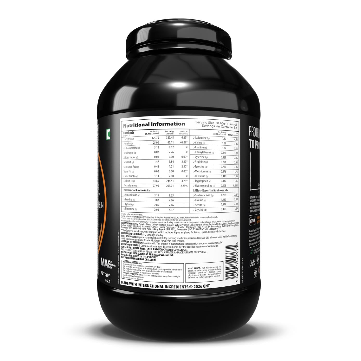 QNT Prime Whey Protein Powder – Hazelnut Coffee | 25g Protein Per Scoop | Whey Isolate, Concentrate & Hydrolysate Blend | 52 Servings | Muscle Growth, Recovery & Strength | 2kg — Amazon image 3