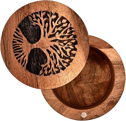 Miniatura 3 de Caja de madera de acacia para especias con tapa para cocina, encimera, caja de almacenamiento redonda para especias (3.5 x 3.5 x 2.5 pulgadas)