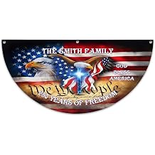 Personalized America's 250th Anniversary We The People Flag Bunting 1.5x3 FT God Bless America Patriotic Fan Flag Eagle Cross USA Independence Day Banner Front Door Fence Porch Outdoor