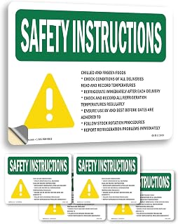 Chilled And Frozen Foods Check With Symbol OSHA Safety Instructions Vinyl Decal Label 7 Inch x 5 Inch - 5 Pack