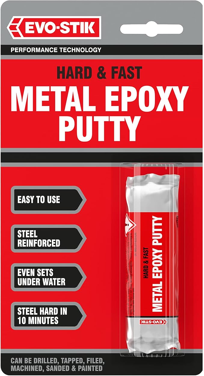 EVOSTIK Hard & Fast Metal Epoxy Putty, Sets Steel Hard in 10 Minutes