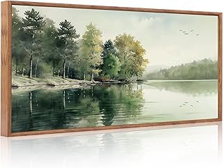 KAIRNE Framed Nature Canvas Wall Art Set,Misty Forest Wall Decor,Green M...