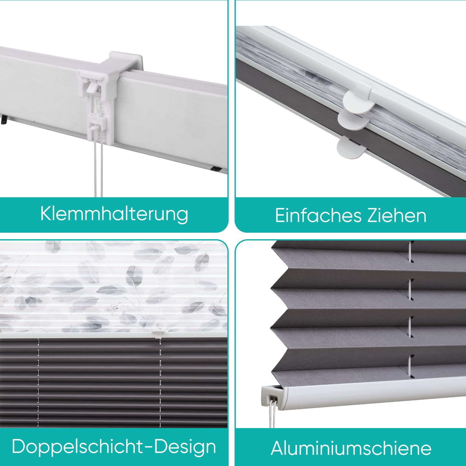Sekey Plissee Day+Night Doppelplissee Verdunkelung ohne Bohren verspannt Lichtschutz 80x200cm Druck+Dunkelgrau – Bild 5