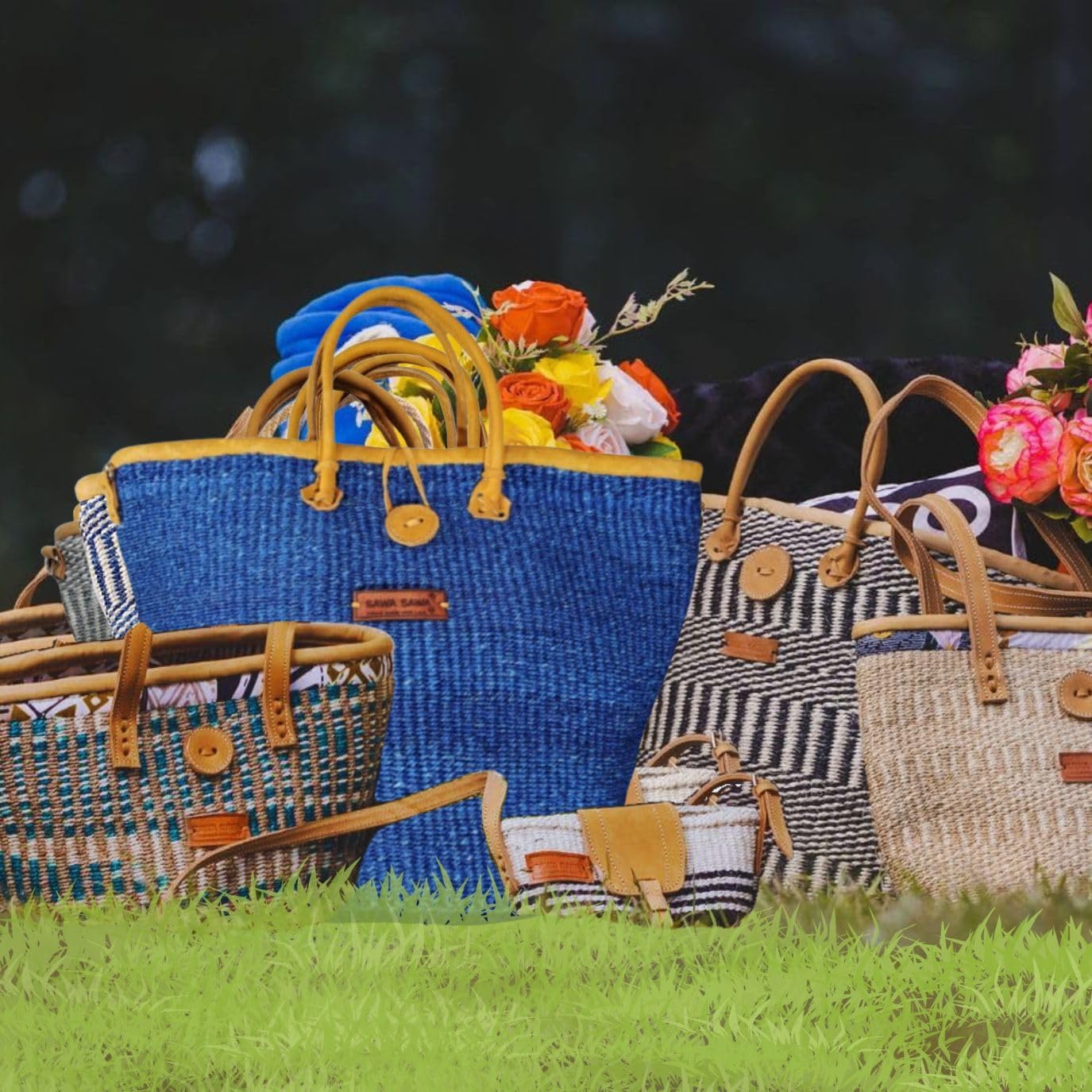 Nourishment Handmade Sisal Straw Basket Tote Bag, Lightweight Market Basket with Leather Strap Handles and Button Closure, Large Straw Purse Suitable for Travel, Handmade Summer Tote Handbag for Women - Image 4