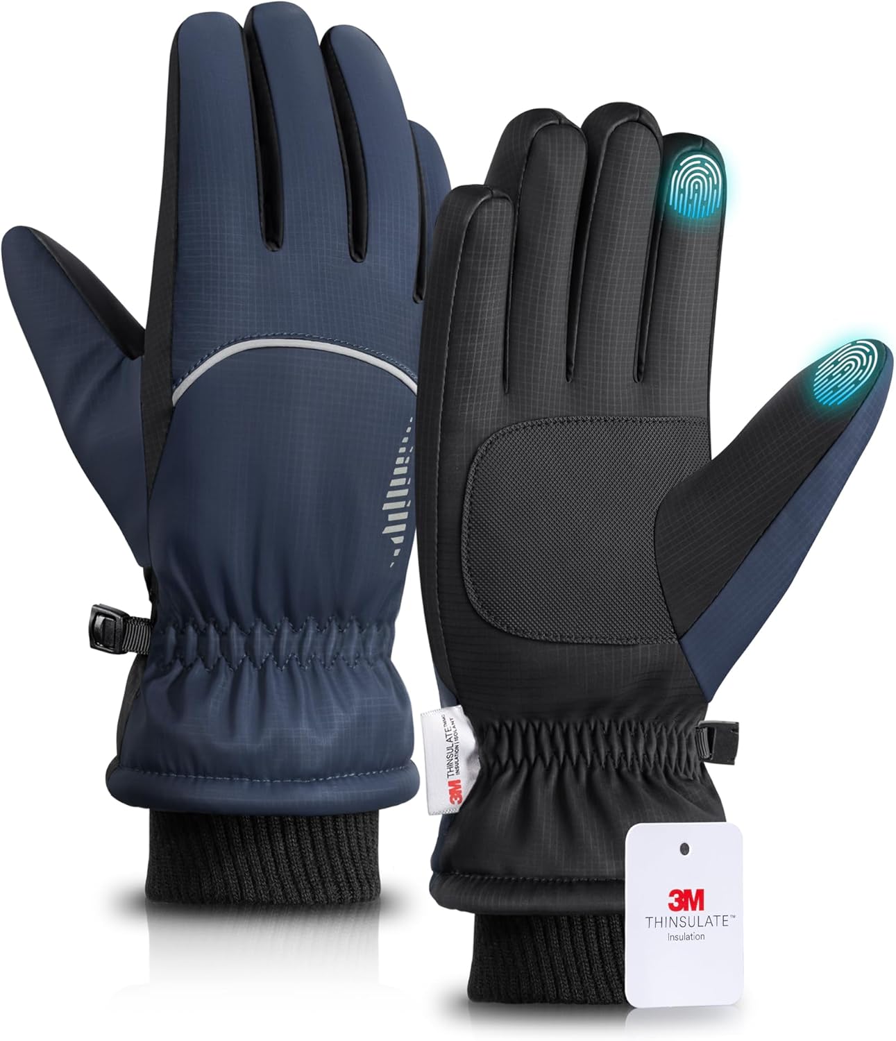 rivmount Winter Gloves Women Men, Thermal Ski Gloves for Cold Weather with Warm, Waterproof, Touchscreen for Running, Skiing Navy Blue Medium