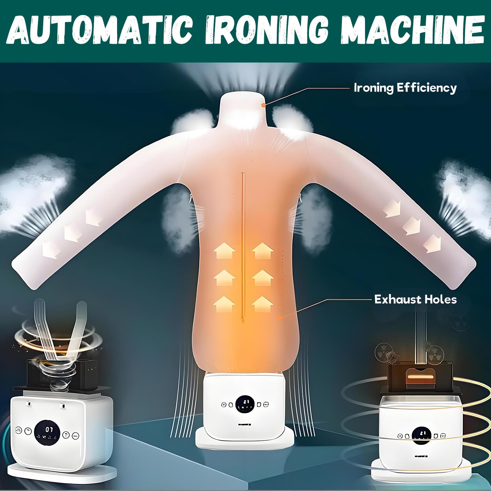 Stirapatrice Automatica a Mani libere con Asciugatura ad Aria Calda Rapida, rimozione efficiente delle Rughe per Camicie e Pantaloni, Ideale per Uso Domestico e Ufficio, Potenza 1400W