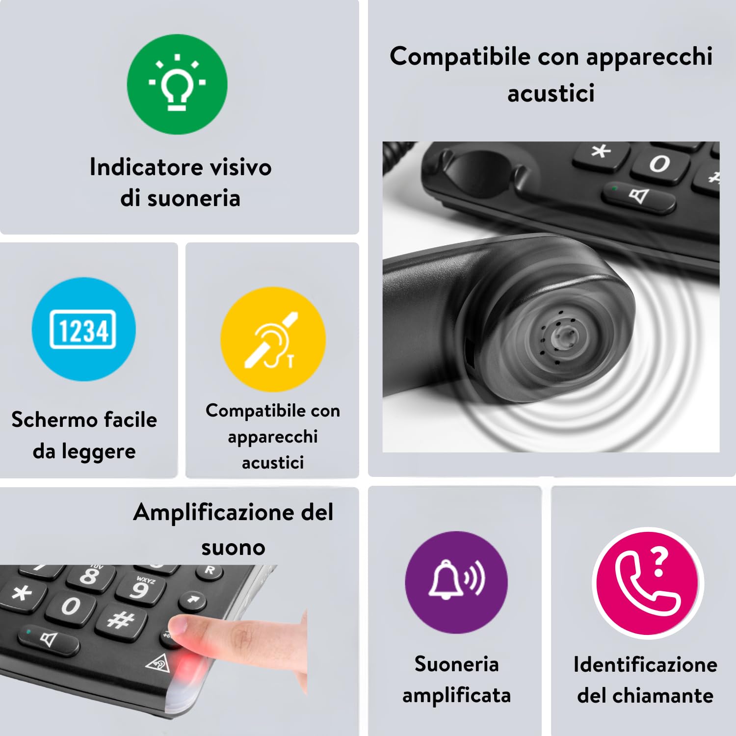 Doro Magna 4000 Telefono Fisso Casa per Anziani - Cornetta - Tasti Grandi - Volume Alto - Display - Compatibile Apparecchi Acustici - LED Chiamate - Vivavoce - No Segreteria (Nero)