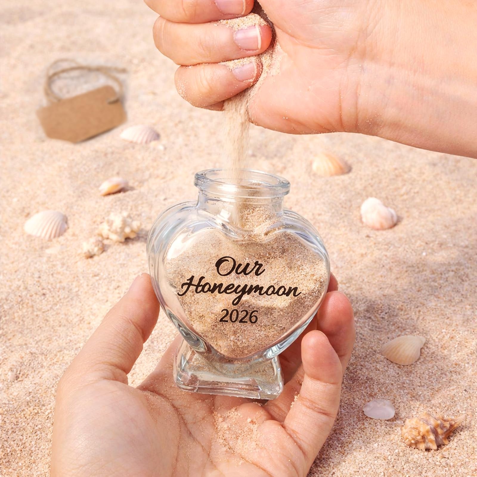Honeymoon Sand Keepsake Jar 2026 - Heart-Shaped Glass Memory Jar with Exquisite Packaging - Wedding Gift for Newlyweds - Bridal Shower & Engagement