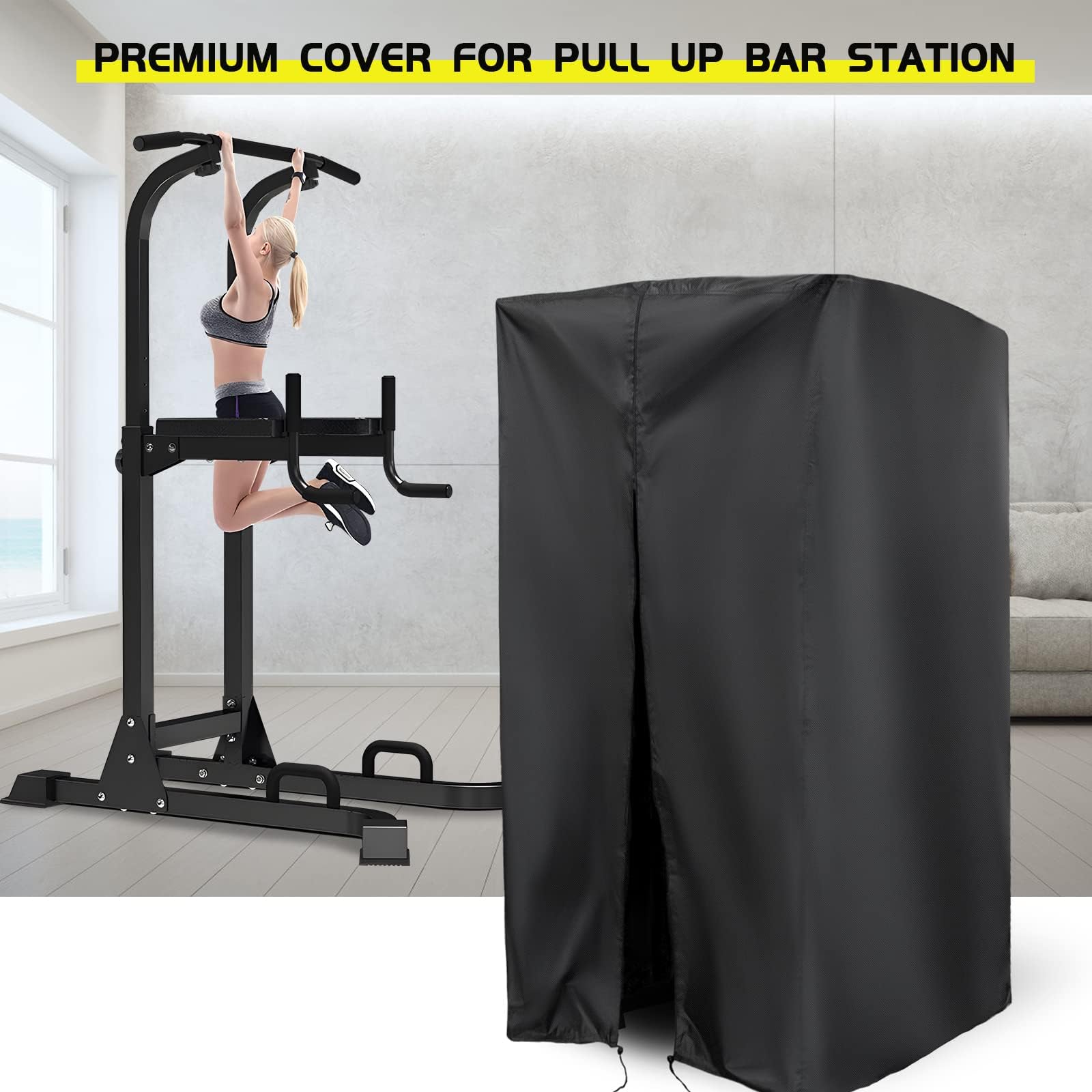 Schutzhülle für Klimmzug-Station, wasserdichte und staubdichte Abdeckung für Power-Tower/Klimmzug-Dip-Station, drinnen oder draußen, 106,7 cm L x 101,6 cm B x 224,4 cm H