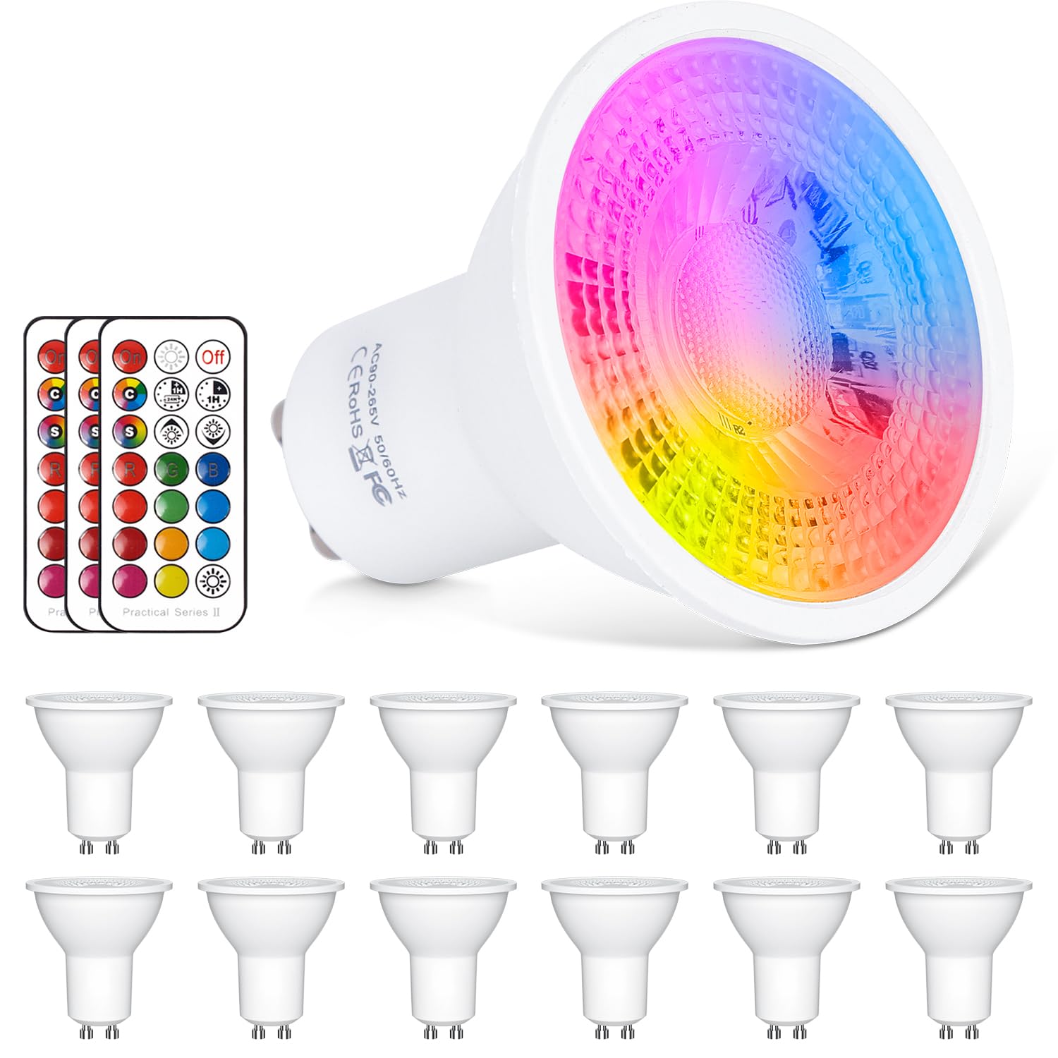Ampoule LED GU10 Spot Ampoules 6W Changement De Couleur RGBW Dimmable Par 21Touches Télécommande RGB Blanc Chaud 2700K 540LM 50W Ampoules Halogènes Equivalent (Pack of 12)