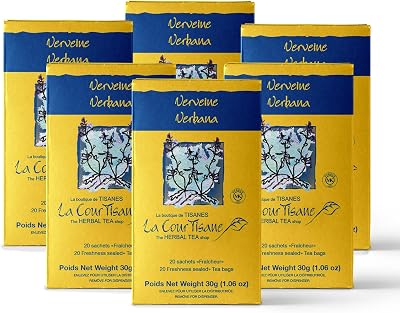 La Courtisane Verbena Herbal Tea, Kosher, Gluten-Free, 6 Packs of 20 Teabags (120 Teabags Total)