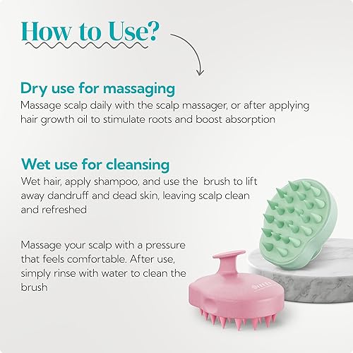 Vista 5 de HEETA - Juego de 2 masajeadores de cuero cabelludo para el crecimiento del cabello, cerdas de silicona suave para eliminar la caspa y aliviar la 01