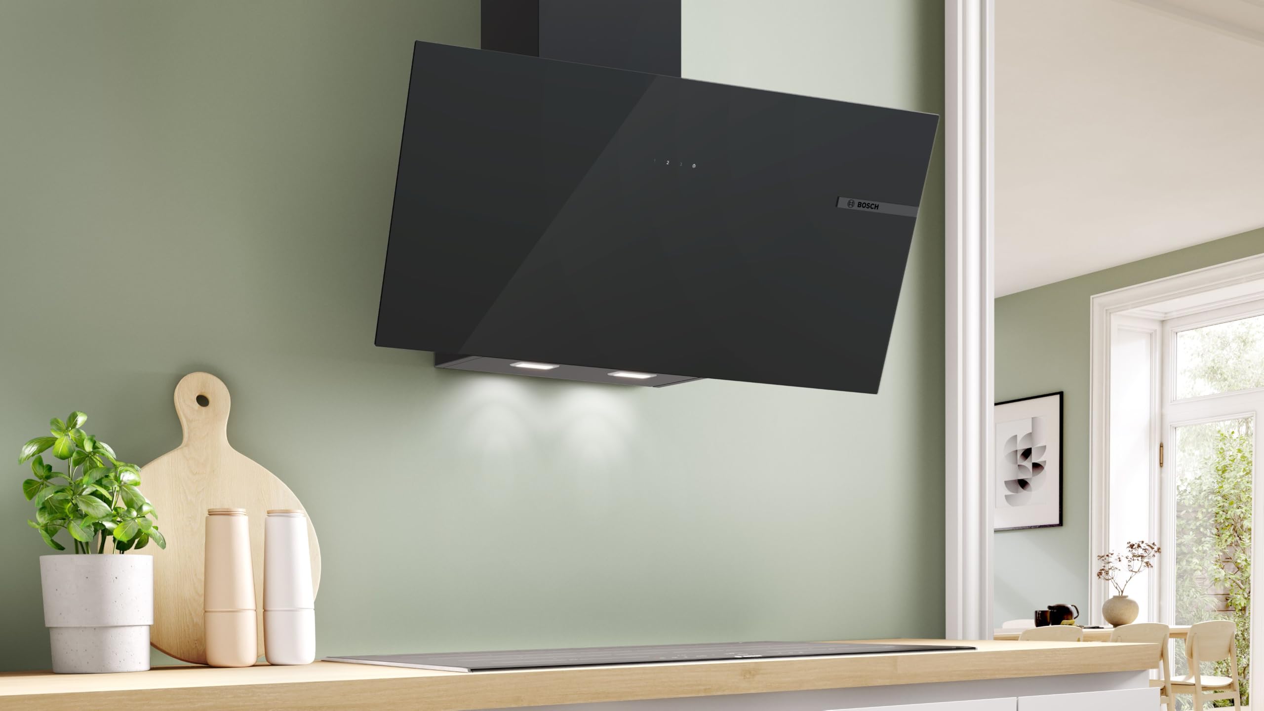 Bosch DWK85DF61 Série 4 - Hotte murale, 80 cm, Noir avec finition en verre