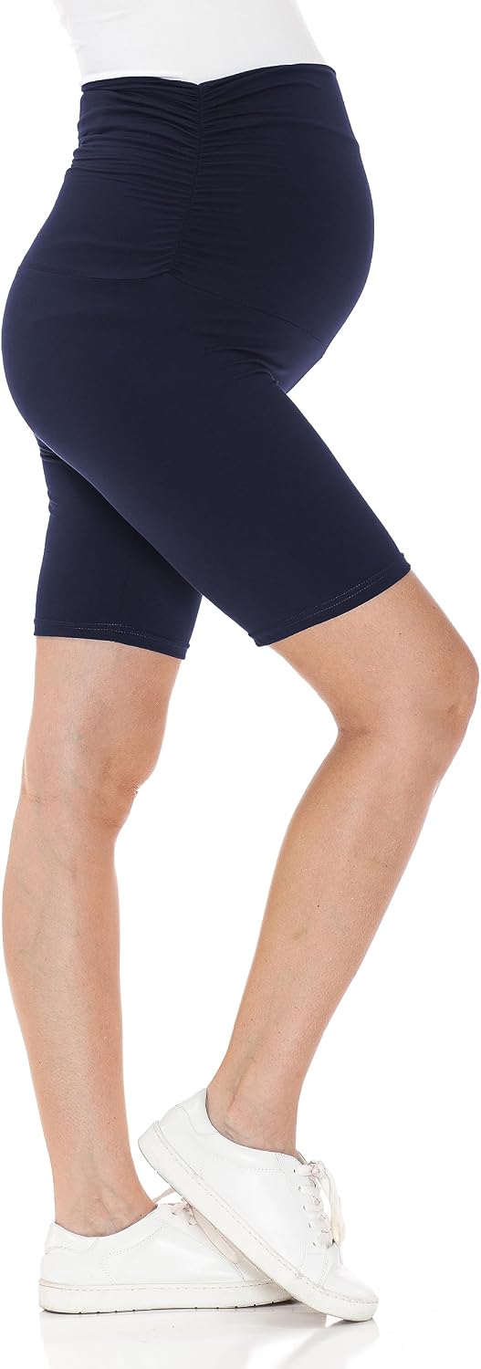 Leggings Depot Women’s Side Ruched Waist Maternity Shorts, Over The Belly Pregnancy Lounge Shorts (Available in Plus Size)