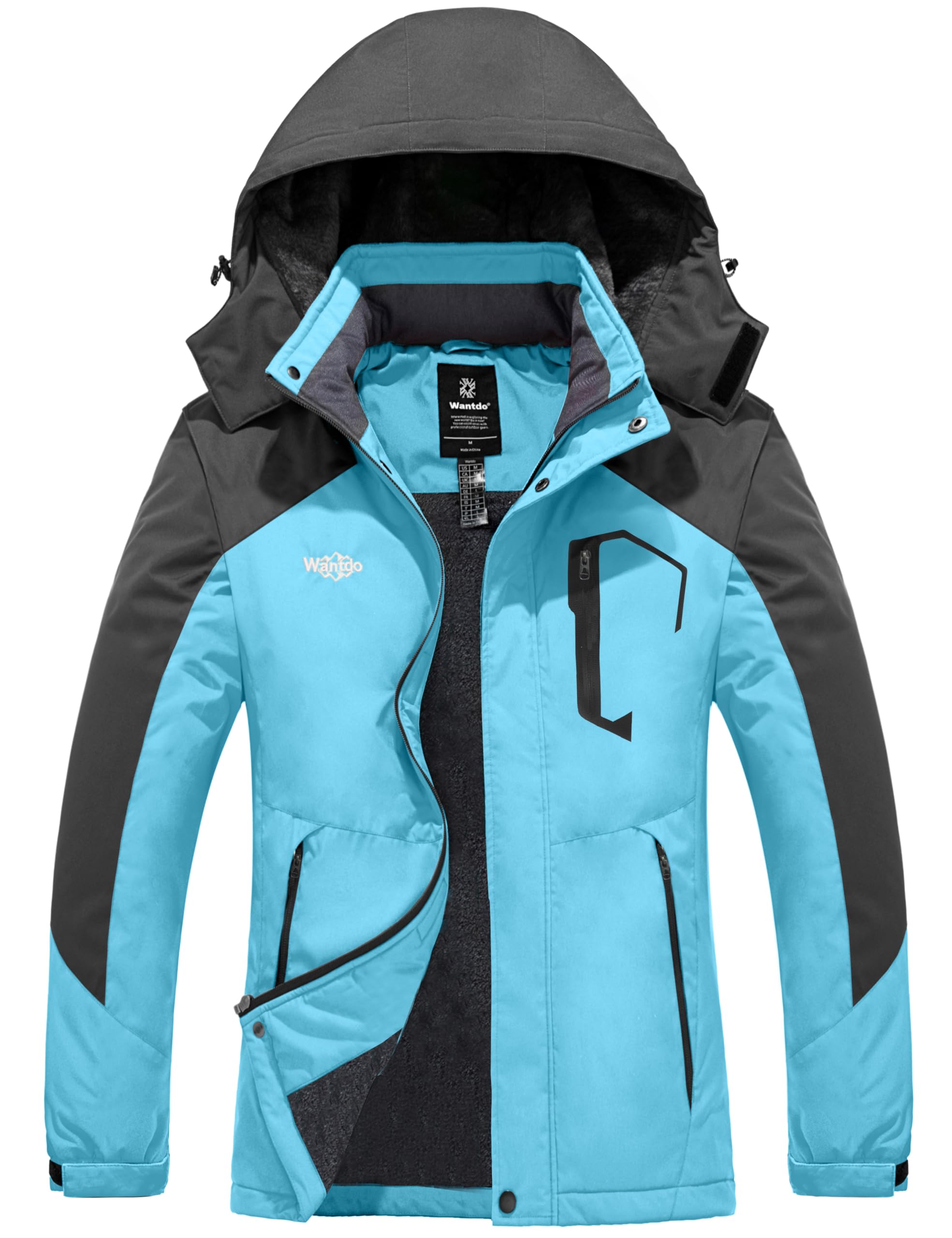 Wantdo Giacca da Sci Donna Felpata Cappotto con Cappuccio Invernale Blu XL