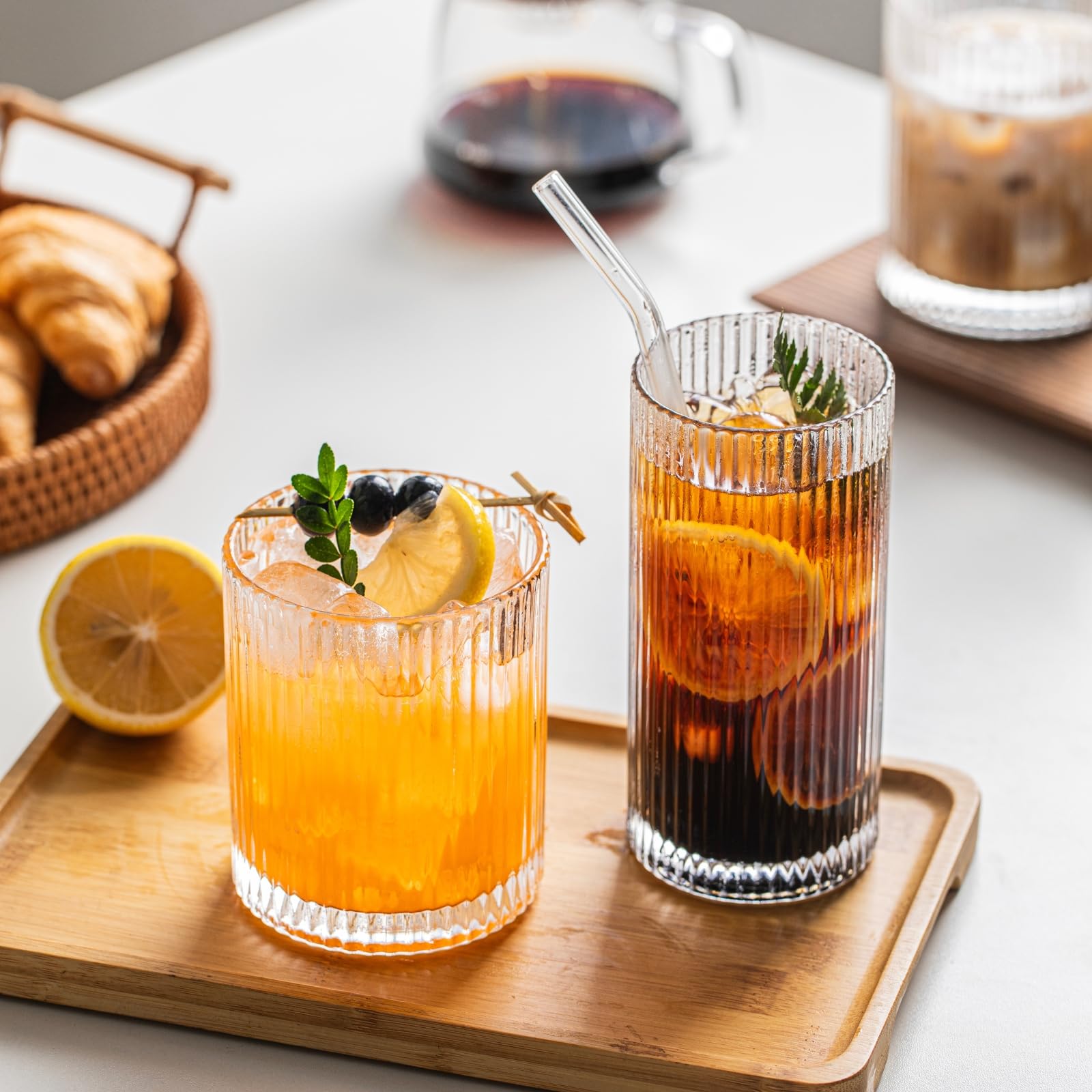 INSETLAN 370ml Geriffelte Longdrinkgläser 6er Set Wassergläser Trinkgläser| Ideal für Whisky, Bier, Säfte, Eiskaffee & Cocktails | Spülmaschinenfest | Hochwertige Trinkgläser & Cocktailgläser