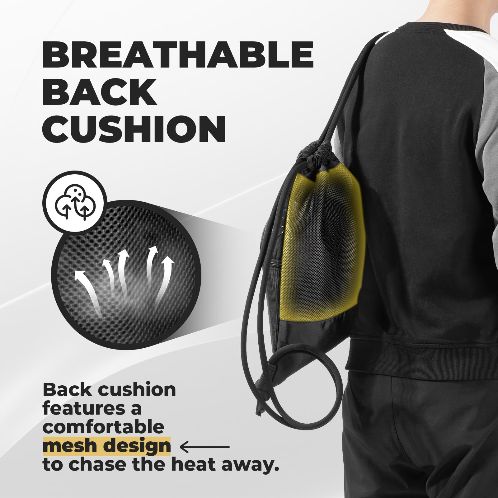 ROCKBROS Sacca Sportiva, Zaino Palestra Uomo Donna, Zaino con Cordone, Borse Sportive Traspirante, Sacca con Coulisse, Viaggi, Escursioni, Calcio, Nero, Unisex