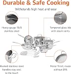 Amazon Basics Acier inoxydable 15-Piece Ensemble de vaisselle, pots, casseroles et ustensiles, argent