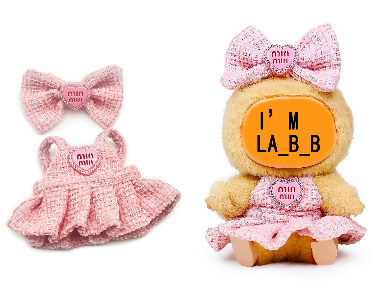 Decorative Dress for LABUBU, Fits 5.91-6.7 inch Labubu Dolls, Luxury Chic Style Set, High-End Fashion Accessories, Pink Heart Design with Rhinestones, Outfit Clothing Set