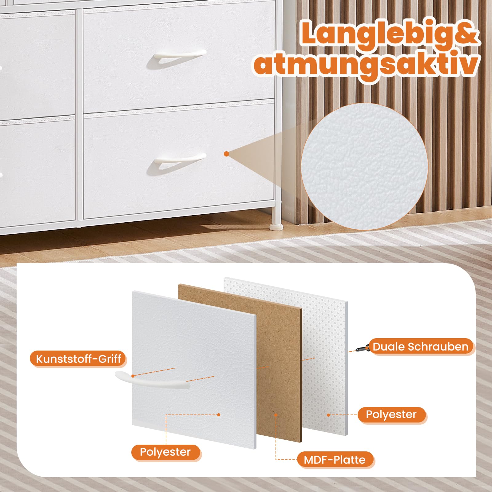 Sweetcrispy Kommode für Schlafzimmer, breite Schublade Kommode, 7 Stoffschubladen mit Griffen, Schrank, TV Stand für Schlafzimmer, Schrank, Wohnzimmer, Kinderzimmer
