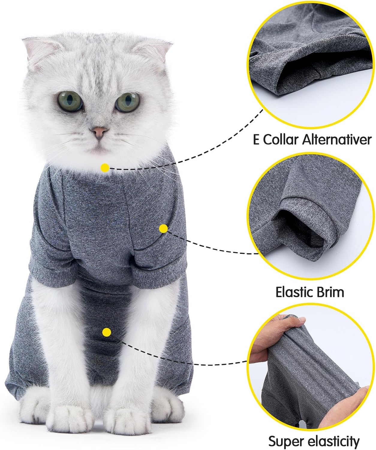 Recovery Suit, 4-Leg Post-Surgical Garment with Soft Stretchy Polyester, Prevents Licking for Female Cats Four Leg Cats Medicals Suit