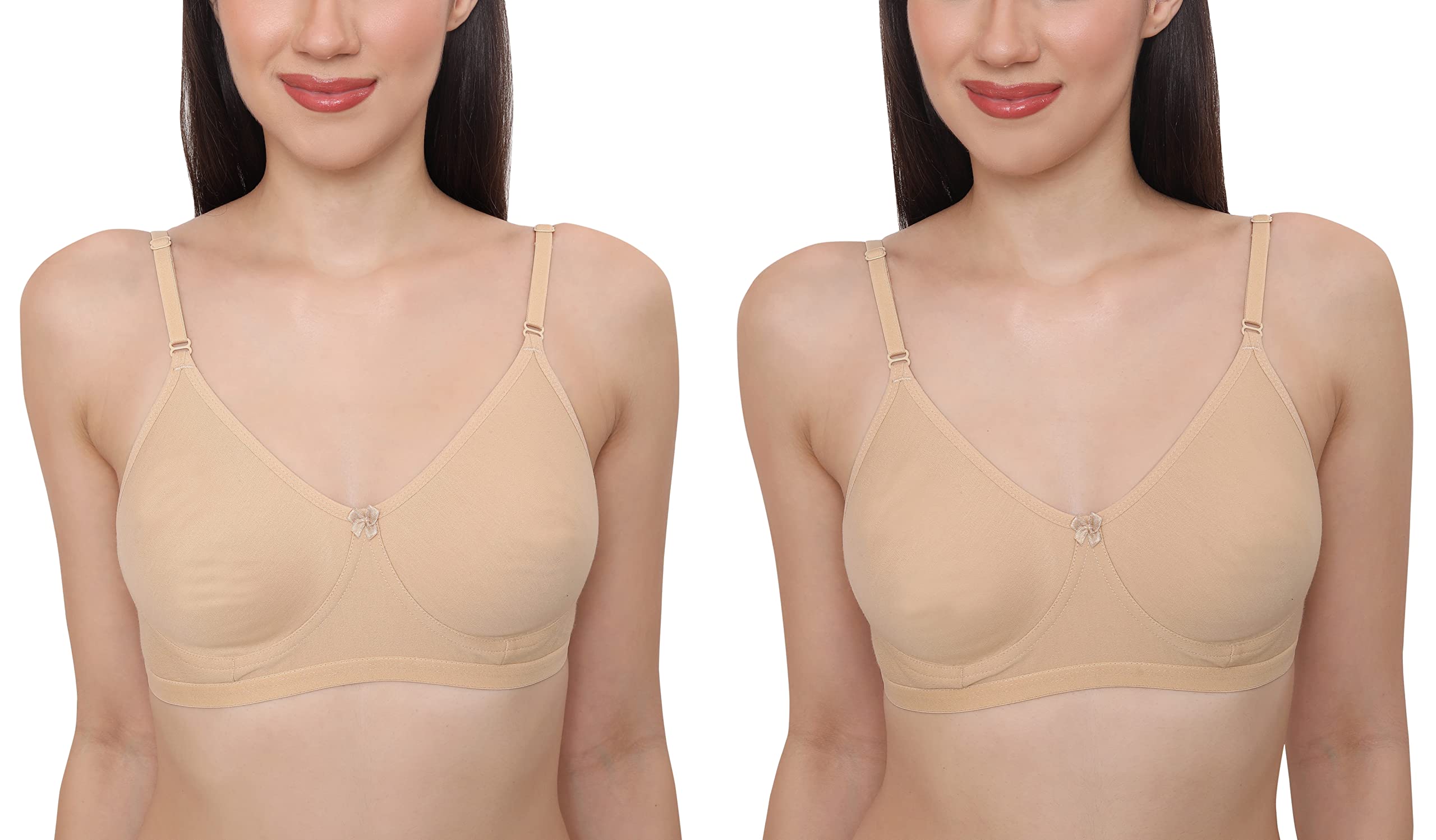 glamoras Women's Soft Poly Cotton Non Padded Wirefree Everyday T-Shirt Bra with Adjustable Straps - Pack of 2 | Seamless Cups Full Coverage Bra for Women Daily Use | Size 32-40, B, C & D Cup-picture-21