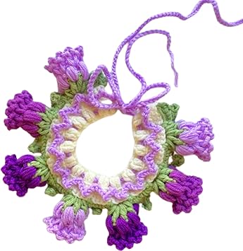 Cute Bell Flower Knitted Collar for Cats and Dogs,Adjustable, Christmas and Birthday Gifts,Photography Props L, Purple
