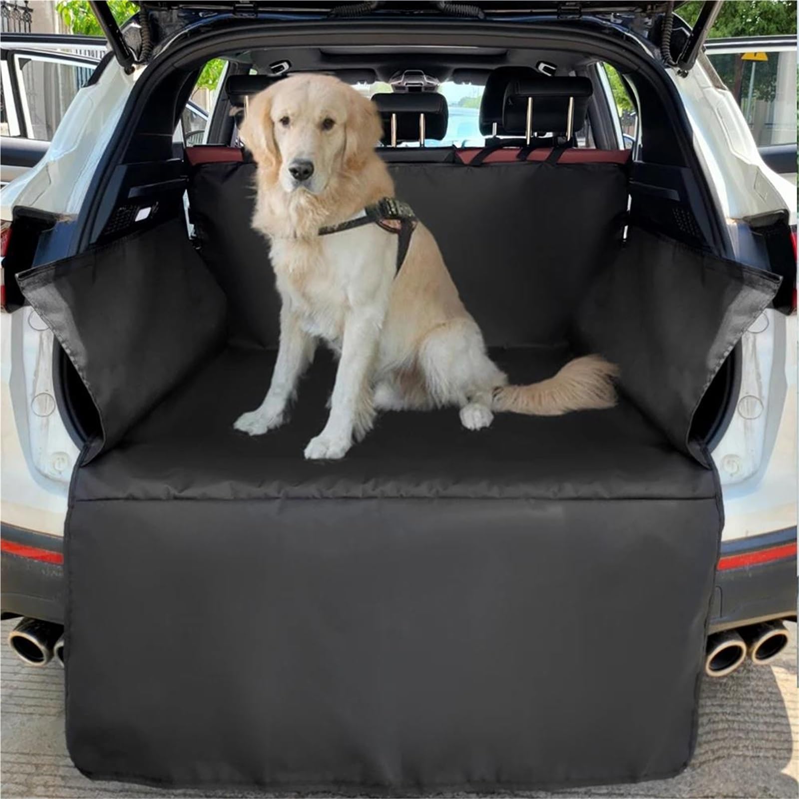FUNFOB Bandeja Maletero Funda Impermeable Asiento Coche Perros Tela Oxford 600D Alfombrilla para Maletero Coche para Mascotas Forro Carga para SUV para Perros Alfombrilla Maletero(Black Edge)