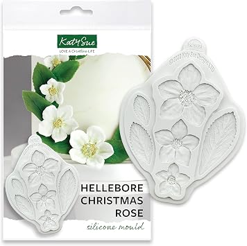 Katy Sue Hellebore Christmas Rose Silicone Mold for Christmas Cake Decorating and Crafts - Makes 3 Flowers & 3 Leaves