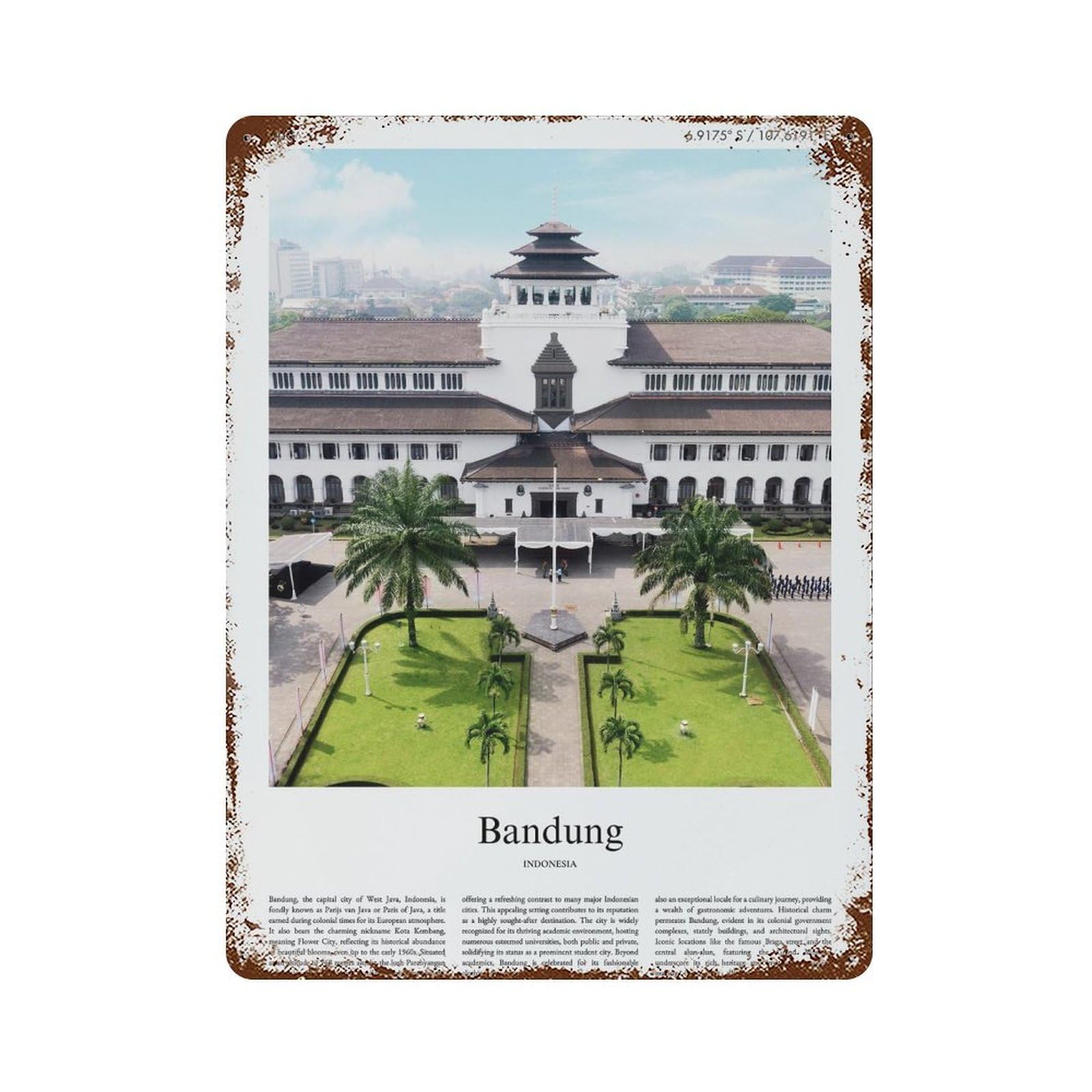 xiaoxiaoshen Bandung Indonesia City Scenery Wall Decor Art Metal Tin Poster Modern Home Decor Art Home Bar Shop Decorations Vintage Sign 40x30cm