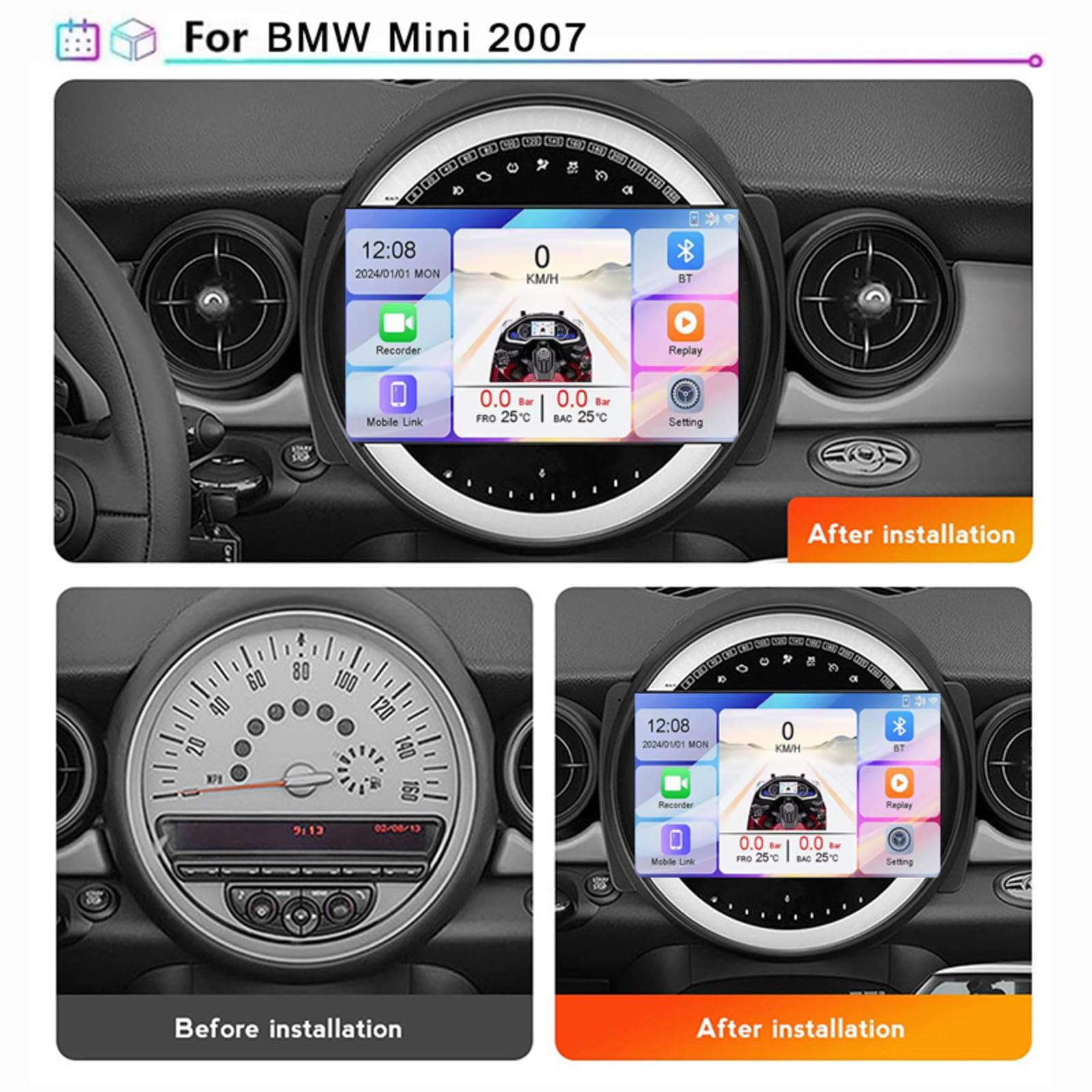Android 15 Car Stereo 9" Samochód Dla BMW Mini 2007,M101