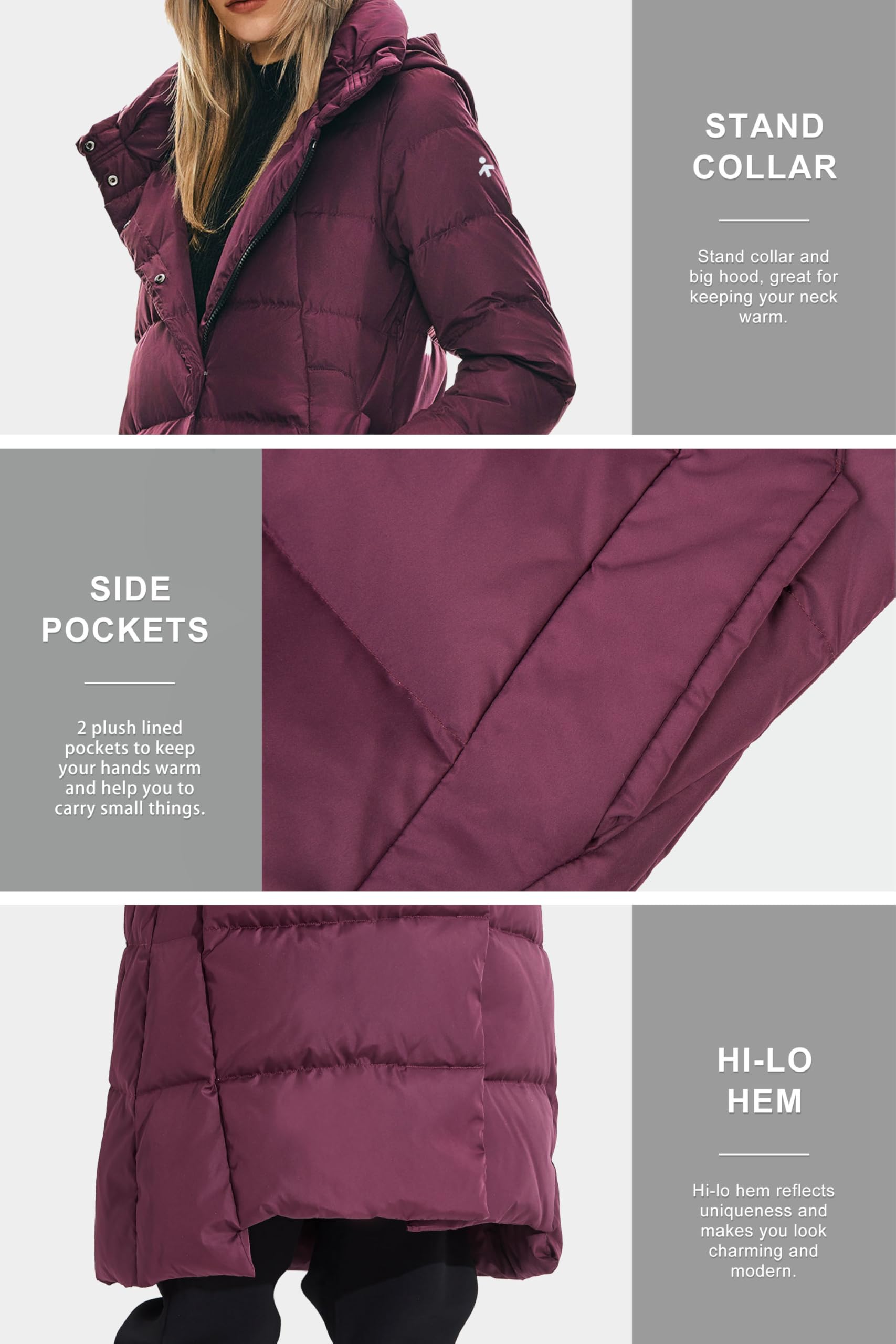 Orolay Damen Daunenmantel Warm Winter Jacke mit Kapuze Stilvoll