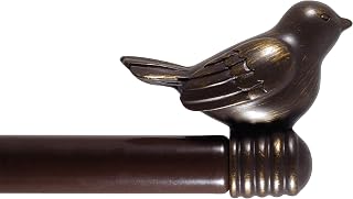 3/4-inch Cute Decorative Bird Adjustable Window Treatment Curtain Single Rod Set, 48" to 84" - Bronze Gold