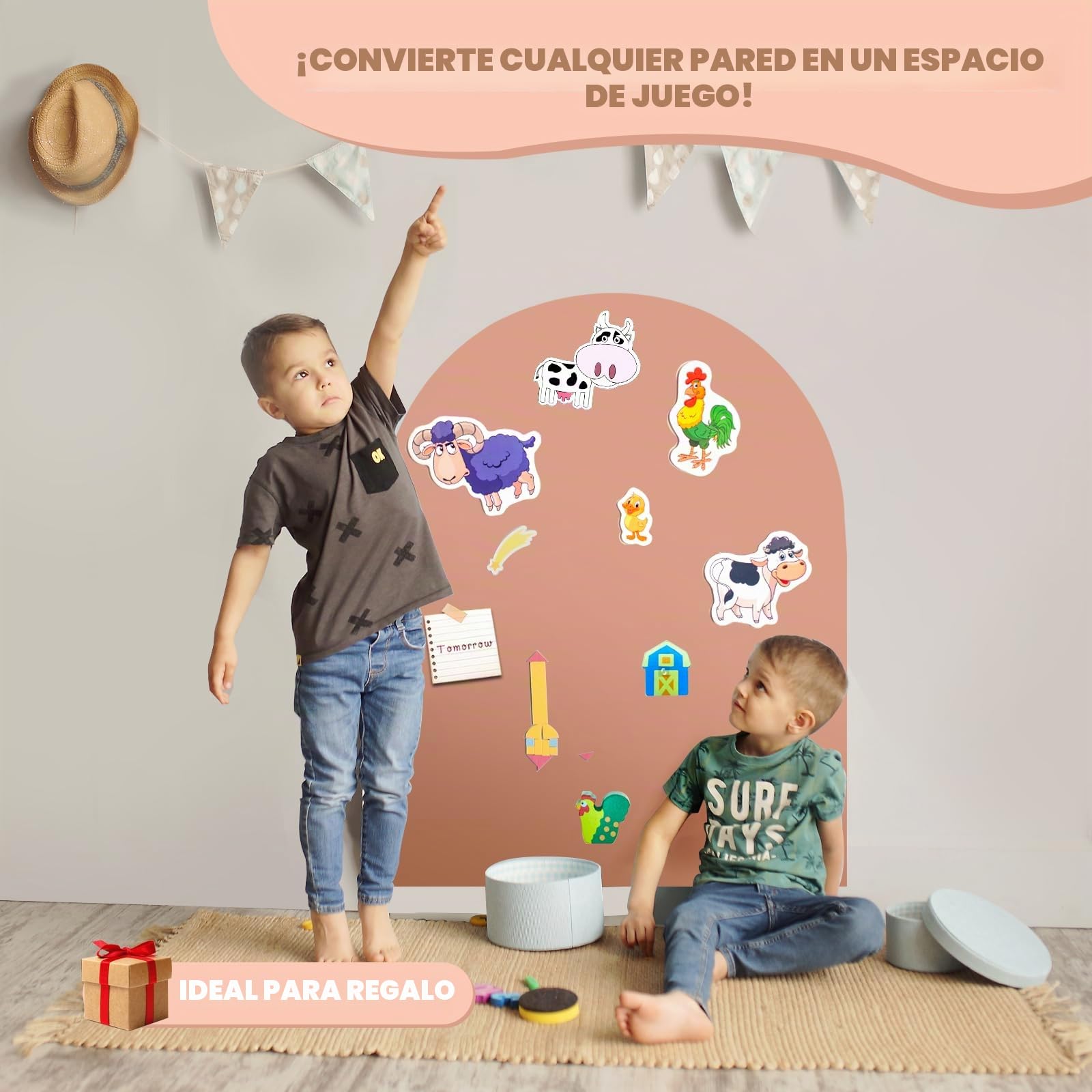 Pizarra Magnética Infantil Pared 100×80 cm, Adhesiva Lamina Imantada Arco, 3 Tizas sin Polvo, 1 Toallita, Ideal para Niños, Escuelas y Oficinas (Leche con Té)