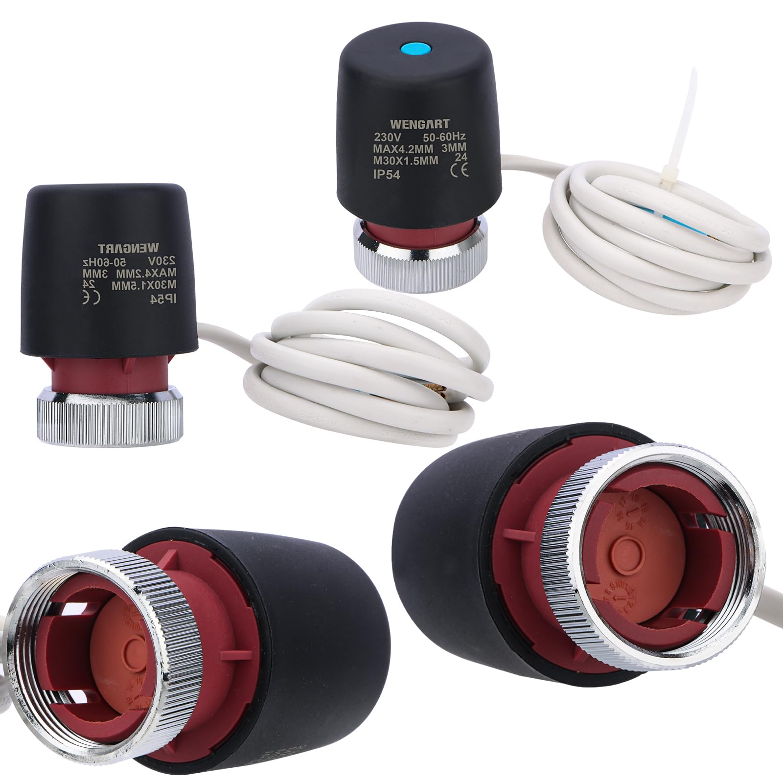 Attuatore per Riscaldamento a Pavimento Wengart WG905, Normalmente Chiuso AC230V 2W M30*1,5 2 Fili Adatto per Sistemi HVAC e Sistemi di Acqua Calda