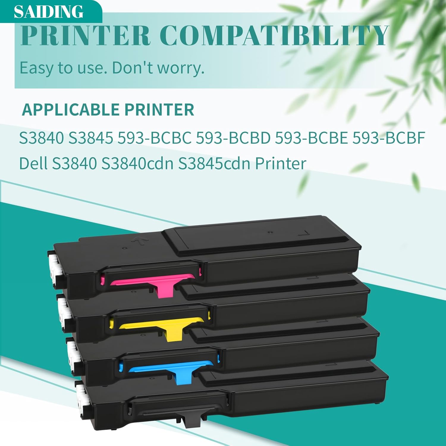 SAIDING Remanufactured Toner Cartridge Replacement for S3840 S3845 593-BCBC 593-BCBD 593-BCBE 593-BCBF for Dell S3840 S3840cdn S3845cdn Printer (4 Pack)