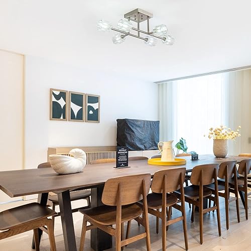 Miniatura 2 de Lámpara de techo industrial semiempotrada de 24 pulgadas, 6 luces, lámpara Sputnik, lámpara de techo retro negro mate, iluminación moderna de granja