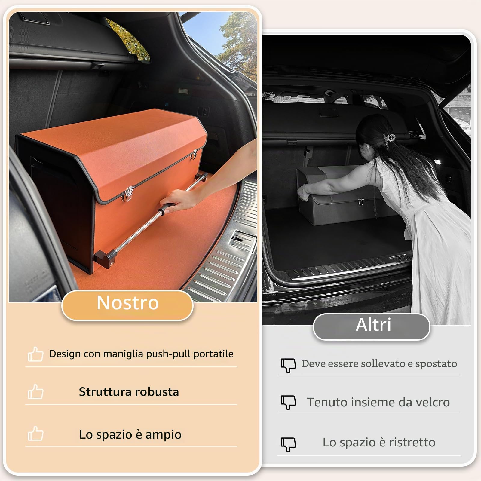 Organizer Bagagliaio Auto, Maniglia Push-pull, Cuoio Pieghevole 2 Scomparti Organizer Auto Bagagliaio, Adatto per Tutti i Tipi SUV, Minivan (69 * 29 * 31cm)