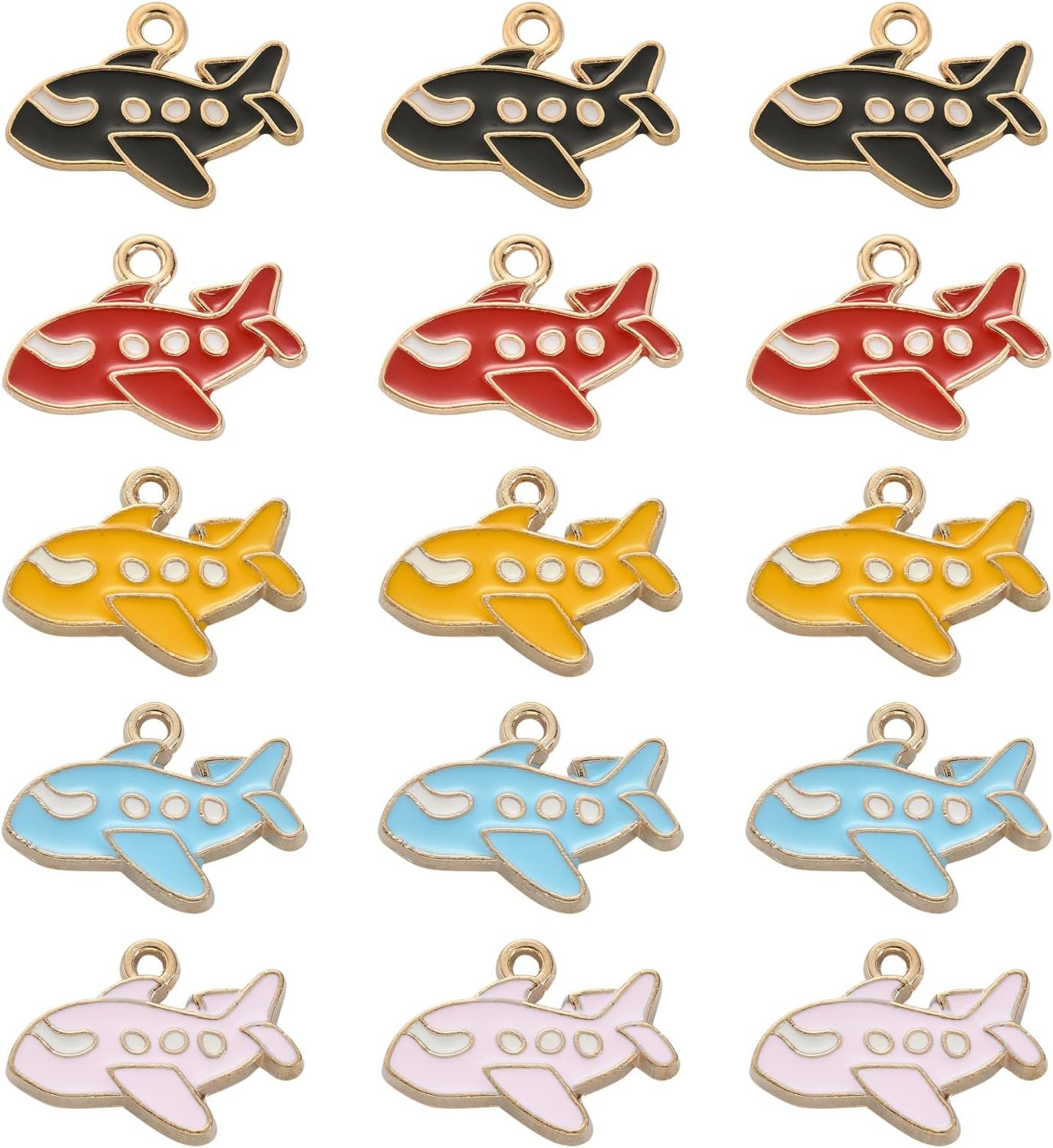 DanLingJewelry 50Pcs 5 Colors Enamel Airplane Charms Transportation Aircraft Travel Plane Charms for DIY Jewelry Making
