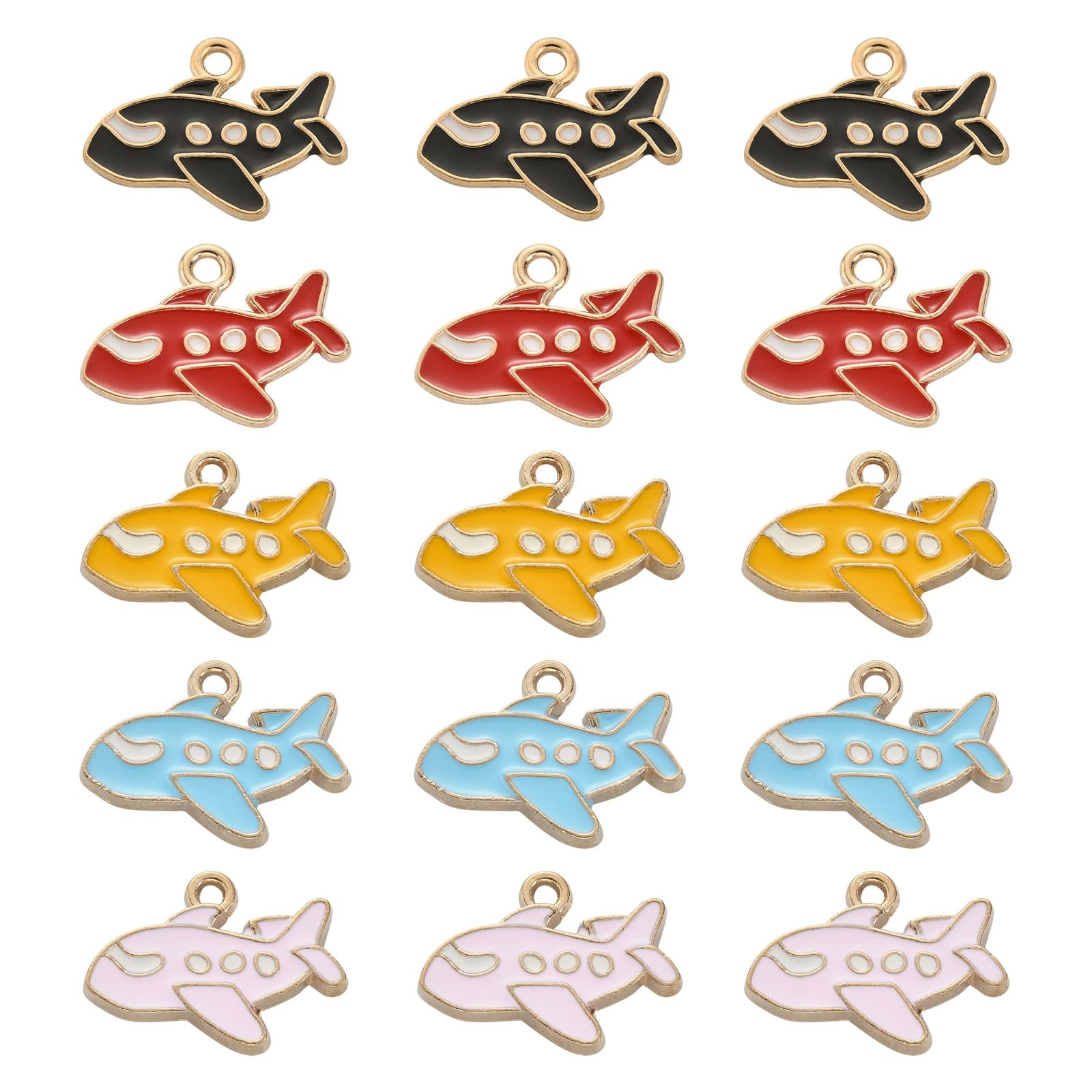 DanLingJewelry 50Pcs 5 Colors Enamel Airplane Charms Transportation Aircraft Travel Plane Charms for DIY Jewelry Making