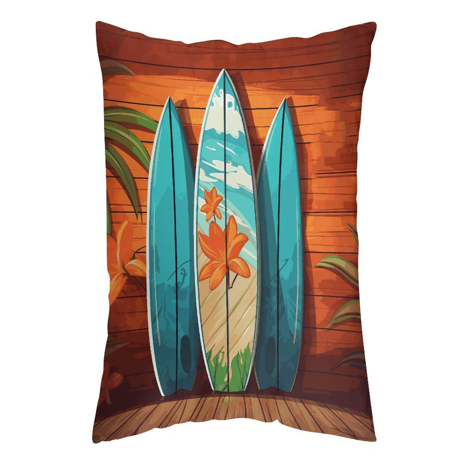 LDGSUPH Surfboard on Wooden Pillow Cases Soft Pillowcase with Invisible Zipper Wrinkle Resistant Pillow Covers Breathable Removable Pillow Protector for Bed Sofa Car 16 "x24